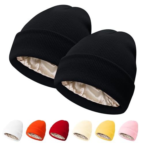 Image of PFFY Womens Satin Lined Beanie Silk Lining Winter Hats Beanies for Women