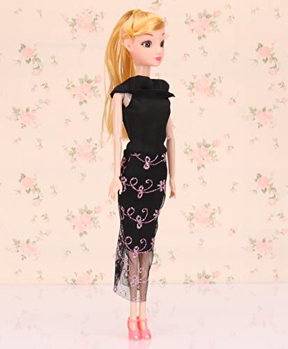 Image of Tickles Fashion Doll with 3D Eyes, Folding Hands & Glittering Dress Real Cloth Doll Set for Girls (Design May Vary Size: 30 cm)