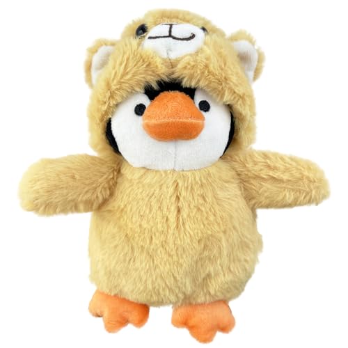 Domgikol 9 Inch Plush Penguin Toy with Teddy Bear Hat - Soft Stuffed Animal Gift for Kids, Birthday & Christmas Cute Collectible Plush (Bear Hat)