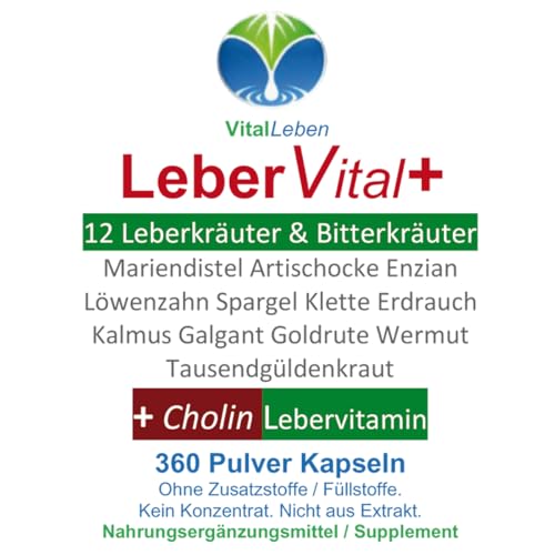 LEBER Vital Komplex Leberkapseln 360 Kapseln 12 Kräuter & Bitterstoffe mit Löwenzahn, Artischocke, Mariendistel + CHOLIN für normale LEBERFUNKTIONEN & FETTSTOFFWECHSEL. OHNE ZUSATZSTOFFE 26454-360 – Bild 2