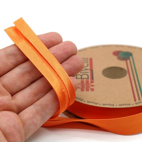 Image of Fold Satin Bias Tape - 99+ Colors - 3 /4 Inches Wide - 27 Yards - Fold Satin Binding Bias Ribbon Fabric Piping Bias Binding Tape for Sewing Clothing DIY (14. Orange) BYS14