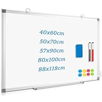 QUEENLINK Magnetisch Whiteboard, 40x60cm Magnettafel mit Aluminiumrahmen, Magnetwand White Board mit Stiftablage und Haken