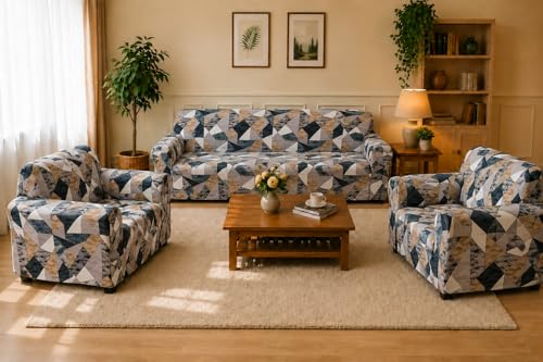 Image of Gifts Island Sofa Cover 3 Seater and 2 Seater Fully Covered Universal 5 Seater Sofa Cover Non-Slip Sticky Elastic Stretchable Sofa Set Slipcover Protector for (3+1+1 Seater) (Antique Prism)