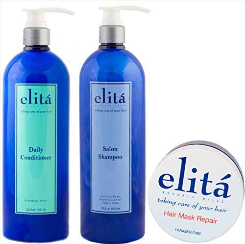 (Official) elita Beverly Hills Gift Set: 34oz Salon Shampoo & 34oz Daily Conditioner & 8oz Hair Mask Repair: |All Natural| | Paraben & Sulfate Free | Color Safe | Made in USA by elita Beverly Hills