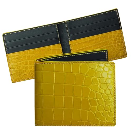 Image of HATA Yellow Black Bifold Wallet for Men, Men Exotic Billfold with Mixed Leather Interior, RFID Blocking Card Holder, Handmade Gift for Birthday, Anniversary, Father's Day VIMIX-91