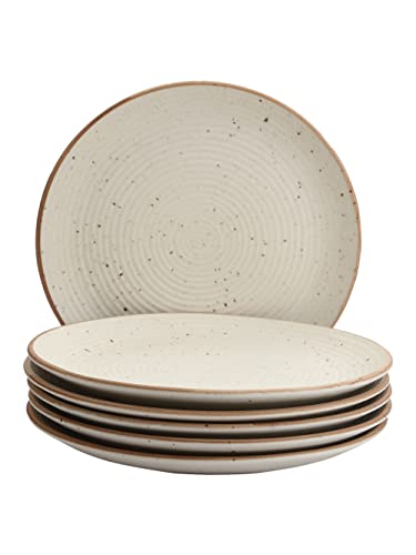 Image of miah decor Dinner Plates Ceramic Set of 6 (10 Inch) | Handcrafted Stoneware Ribbed Off White Matte Finish Plate for Dining & Gifting | Microwave & Dishwasher Safe