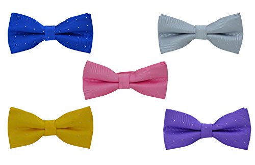 Bow Tie for Men with Glitter Dot, Boy Pre-Tied Formal Clip On Tuxedo Bowtie For Wedding Party or Graduation M-M-B2T (Z - Set 5 - Royal Blue, Silver,pink, Gold, Lavender)