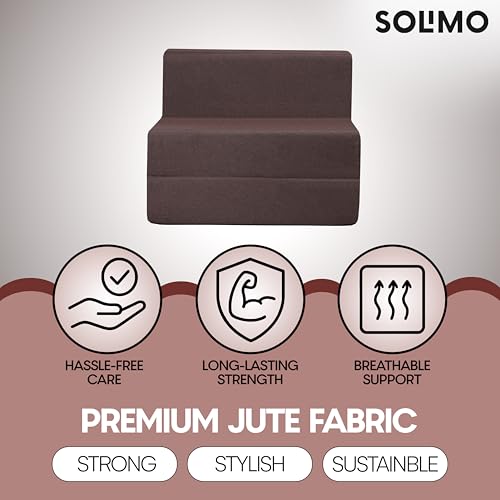 Image of Amazon Brand - Solimo 1 Seater 3 * 6 Jute Fabric Washable Cover Sofa Cum Bed 1 Seater Double Foam Fold Out Sofa Cum Bed (Finish Color - Brown Delivery Condition - Pre-Assembled)