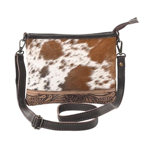 Western Cowhide Tooled Leather Small Crossbody Bag Cowgirl Fashion Purse with Adjustable Detachable Shoulder Strap
