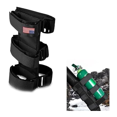 Prywog Pack-1 Fire-Extinguisher Holder, Adjustable Roll Bar with American Flag Pattern, Compatible with Jeep Wrangler 1965-2022 JK JKU TJ CJ Gladiator (Black) Cover