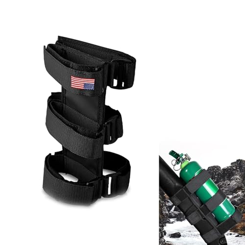 Prywog Pack-1 Fire-Extinguisher Holder, Adjustable Roll Bar with American Flag Pattern, Compatible with Jeep Wrangler 1965-2022 JK JKU TJ CJ Gladiator (Black)