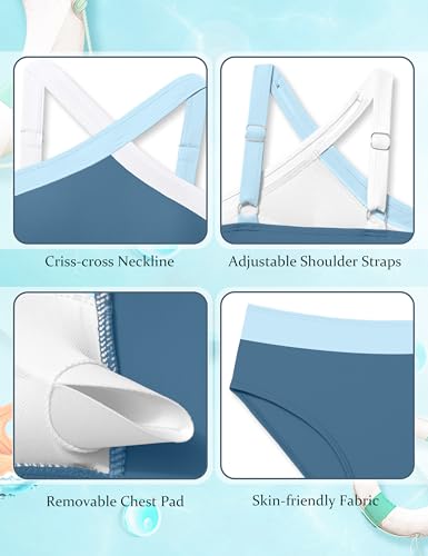 Image of Girls Swimsuits 2 Piece Bikinis Set Colorblock Bathing Suits Criss Cross Strap Girls' Swimwear
