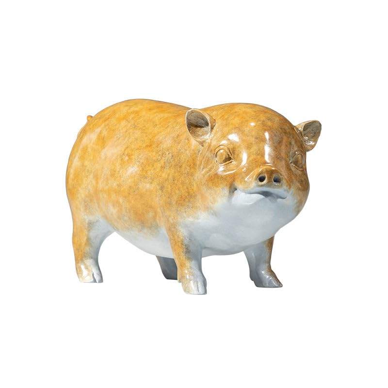 Figurka z mosiądzu Tongyifang Fortune Pig – statua chińskiej świni zodiaku, dekoracja na biurko z litego mosiądzu do salonu, gabinetu i biura, 9,45 "dł. x 3,74" szer. x 5,31 "wys.