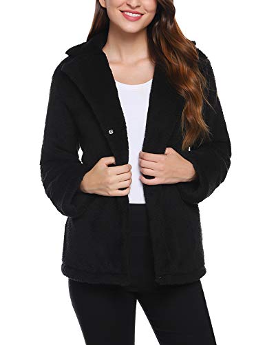 iClosam Women's Fuzzy Jacket Thick Coat Winter Fleece Fluffy Jackets Black
