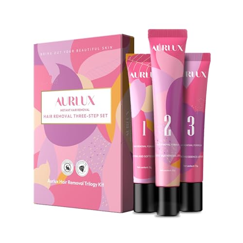 Aurlux Trilogy Kit for PCOS Facial Hair Removal for Women - Clinical Grade Hair Remover for Women Chin Upper Lip - 3 Step System Lasts 3-4 Weeks - Soothing Gel with Aloe Vera & Vitamin E
