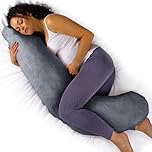 Aamira Dark Grey Pregnancy Pillow, L Shaped Shredded Memory Foam Maternity Pillow, Full Body Support Pregnancy Pillows for Sleeping, Machine Washable & Removable Velvet Cover