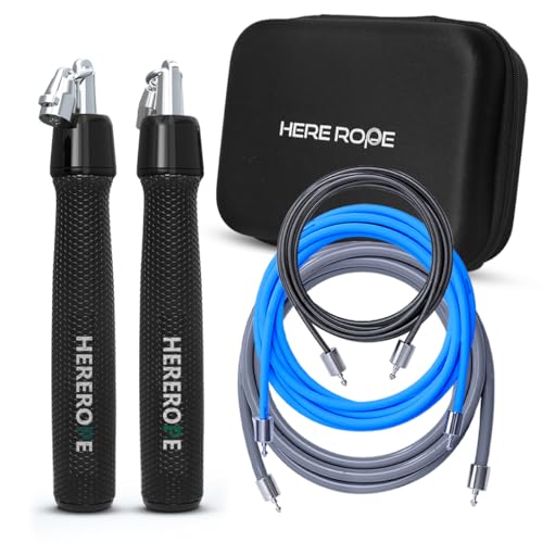 HEREROPE Weighted Jump Rope for Men Women Interchangeable 1/6lb 1/4lb 1/2lb Heavy Jump Rope- Adjustable Length Tangle Free Smooth Ball Bearing Anti-slip Grip Skipping Rope for Weight Loss