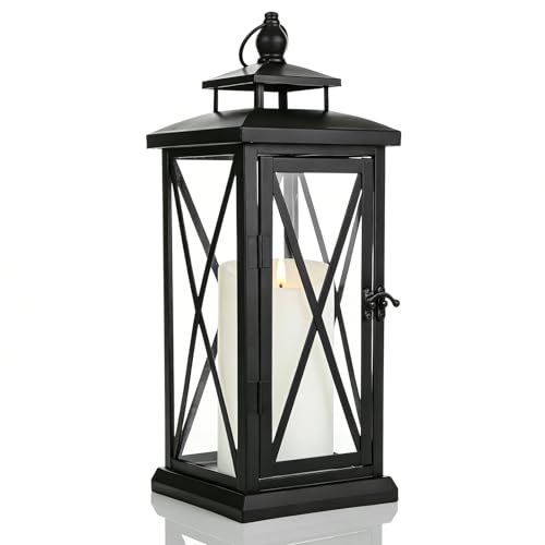 Farolillo negro, 28,5 cm, farolillos de metal para decoración de velas, farolillos de metal decorativo, velas de cementerio, resistentes a la intemperie, para paredes al aire libre, salones, mesas