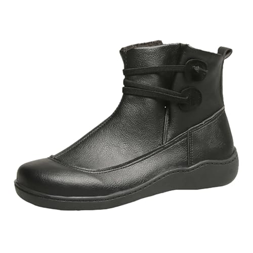 2026 Botines Mujer Mujer Casual Color Sólido Botines con Cordones Talla Grande Suela Plana, Baja Ancha Apertura Botas de Tobillo Botas Cortas, Negro , 38 EU