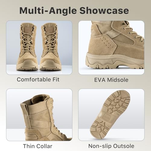 Image of FREE SOLDIER Women's Tactical Boots 8 Inches Lightweight Combat Boot Durable Military Work Outdoors Boots Desert Boot for Women