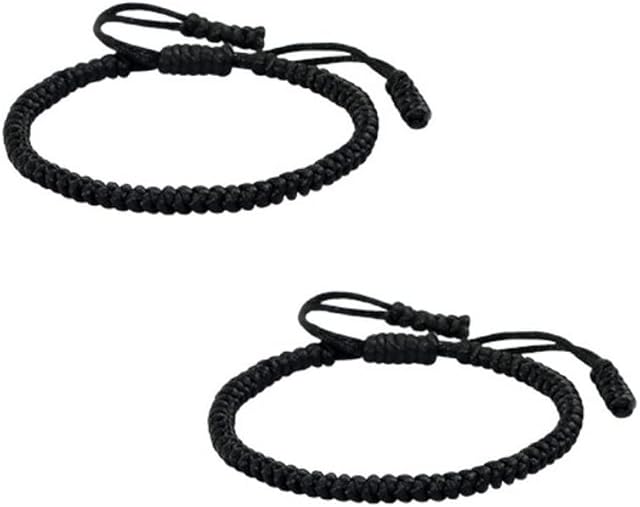 KOMUNJ Handmade Buddhist String Bracelets, Tibetan Adjustable Woven Rope Bracelet, Good Luck Handmade Adjustable Friendship Bracelets Set Gift, for Lover Women Men(Black)