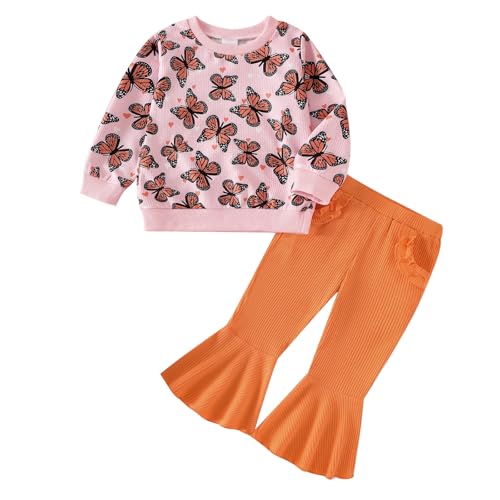 Toddler Girl Clothes Fall Winter Baby Outfits Cute Butterflies Print Sweatshirt + Flared Pants Set 2 Piece 1-6 Years