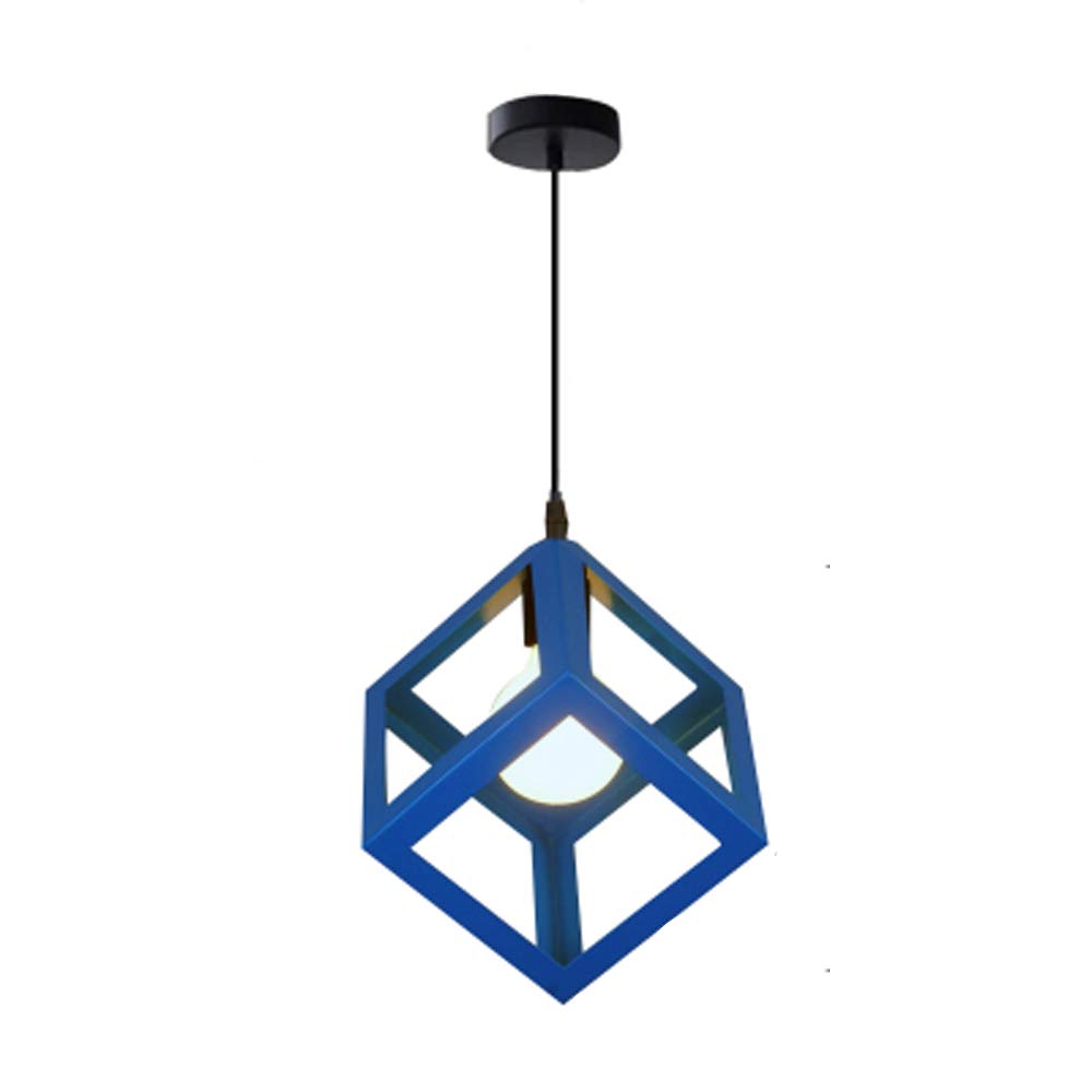 TOKTOP Ceiling Light Modern Cube Shape Metal E27 Geometric Style Hanging Ceiling Light for Children Bedroom Teen Living Room Restaurant Blue