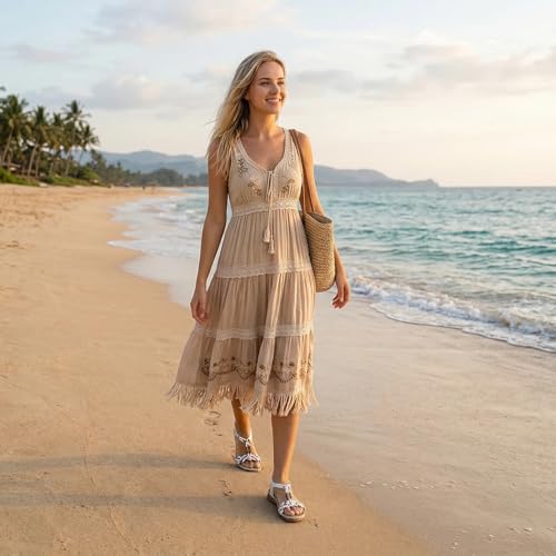 Image of Littleplum Women Sandals Arch Support Handmade Bohemian Braided Flat Sandals Comfort Walking Beach Ankle Elastic Summer Shoes