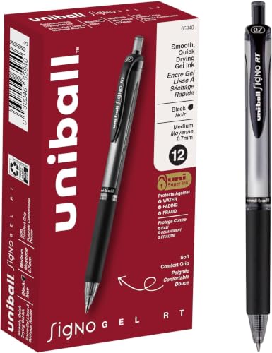 Image of uniball Signo Gel Pen, Retractable, Medium 0.7 Mm, Black Ink, Black /metallic Accents Barrel, (Pack of 144)