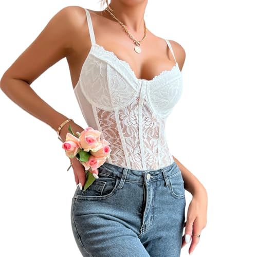 Générique Body Push-Up En Dentelle À La Taille, Bustier Sexy En Maille et Dentelle, Haut À Bretelles Spaghetti, Idéal pour Le Quotidien, Le Cosplay,...