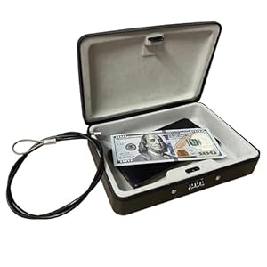 SEPOX® Water/Fire-Resistant Portable Security Case Lock Box Steel, Personal Travel Safe Storage Cabinet for Small Item, 3-Ft Cable, Ressetable Combination Lock for Dorm, Car, Sports, Office