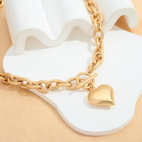 Heart Pendant Necklaces for Women Statement Chunky Chain Necklace Love Heart Charm Choker Necklace4