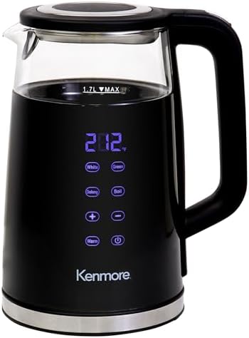 Kenmore Electric Kettle - 1.7 Liter Cordless Digital Chauffe-eau, Instant Pot Tea Kettle, Preset Temperature Control, Automatic Shut- Off, Cool Touch, Hot Water Boiling Heater, Black