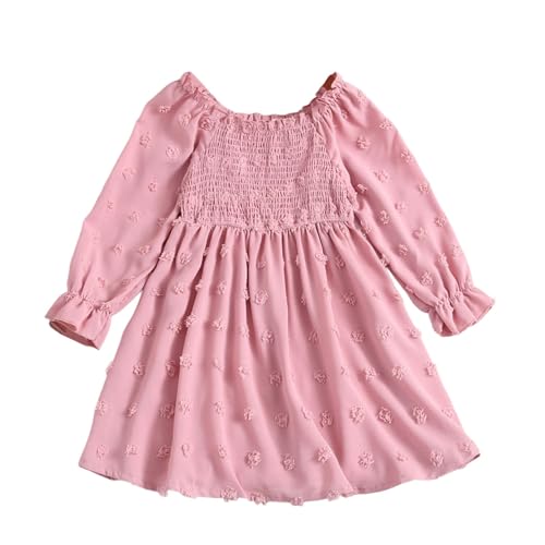 Robe fleurie fille manche longue smockée col carré