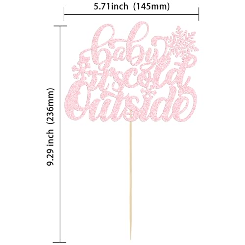 Gyufise 1 Pack Pink Glitter Baby It's Cold Outside Cake Topper Winter Baby Shower Decoration Christmas Snowflake Cake Decorations Happy New Year Xmas Holiday Party Supplies - Image 2