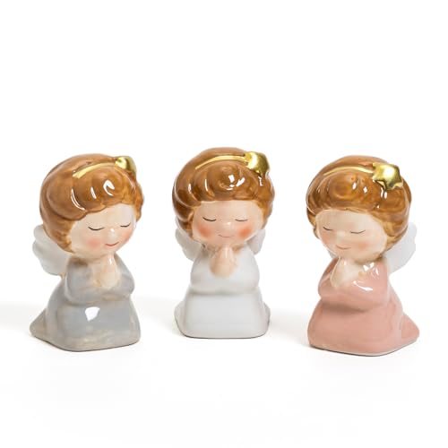 Vimin Box Set 3 Angioletti in Ceramica Colorati | Decorazioni Casa Natalizie | Soprammobili da Collezione ! Statuine Angeli 6 x 4,5 x h 8,5 cm – Idee Regalo