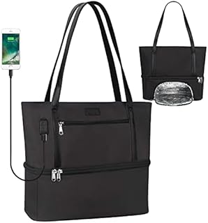 MONSTINA Lunch Tote Bag for Women Men,Large 2 Layer Lunch Bag with USB Port Thicken Aluminum Foil Reusable Lunch Box for School Office