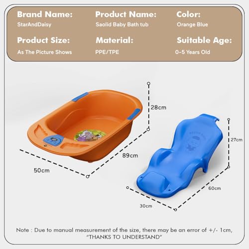Image of StarAndDaisy Baby Bath tub for 0 to 5 Years with Temperature Sensor /Bath Tub for Kids with Anti-Slip Legs /Bathtub for Baby with Baby Bather -Without Wheel(Orange-Blue)