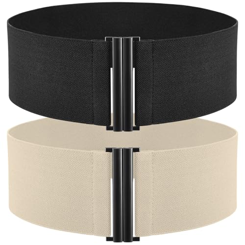 TOURZOO Elastic Belt for Women Wide Waist Corset Belt Cinch Belt Vintage Stretchy Waistband for Dresses Black+Beige Large
