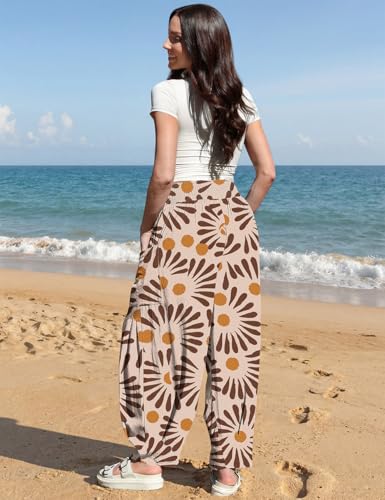 Image of TARSE Women's Linen Wide Leg Pants Baggy High Waist Palazzo Pants | Barrel Leg Fit, Harem Patch Pockets, Loose Casual Style, Breathable Fabric, Vacation Ready