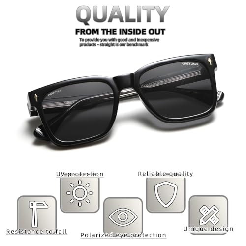Image of grey jack Full Rim Rectangle Sun Glasses Stylish Sunglasses for Men Women Polarized UV Protection 3317