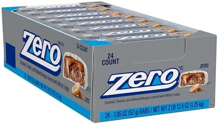 ZERO White Fudge, Caramel, Peanut & Almond Nougat Bars, 1.85 oz, 24 ct - 1