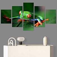 SIGNWIN 5 Panel Canvas Wall Art Amphibians Closeup Decorative Elements Frog Hallway Impressionism Multicolor for Home Decorations Ready to Hang - 60