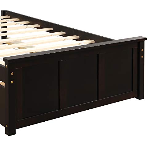 Bellemave Twin Bed With Trundle, Wood Platform Bed With Headboard And Footboard, No Box Spring Needed (Espresso) #TOP6