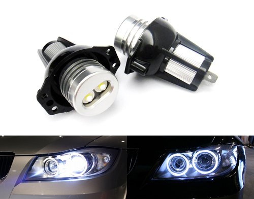 RZG Lot de 2 phares LED Angel Eyes, anneau halogène, éclairage de jour DRL Canbus, blanc, compatibles avec E90, E91, Série 3