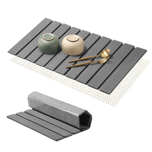Alfombrilla Escurreplatos - Alfombra Escurreplatos Plegable para Fregadero Escurridor de Platos Absorbente Piedra de Alta Absorción y Secado Rápido para Cocina (Gris Oscuro, 60x40cm)
