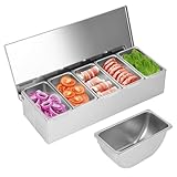 Pizza Zutatenbehälter aus 304 Edelstahl mit 5 Fächern, Gekühlter Gewürzbehälter mit Deckel Pizzastation Belagstation Obstschachtel Servieren von Tacos Salat Obst