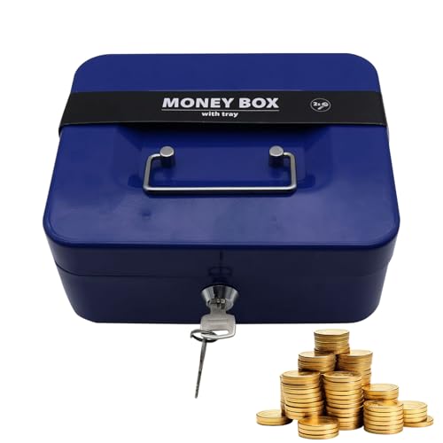 Safe Box - Caja de seguridad para dinero, caja de seguridad, banco de dinero, banco de dinero, banco de monedas, cerradura de protección de datos, mango de almacenamiento con llave, cajón de dinero