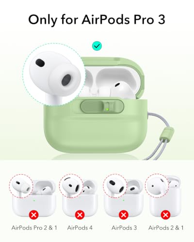 Image of ESR for AirPods Pro 3 Case (2025), Compatible with AirPods Pro 3 (USB-C Cable), MagSafe Ready, Magnetic Lid Lock, Full Drop Protection Cover with Lanyard, Light Green