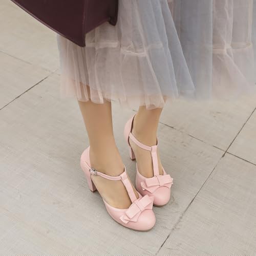 Bellirala Womens Rockabilly Shoes T-Strap Mary Janes Block High Heels Closed Toe Pumps Cutout4